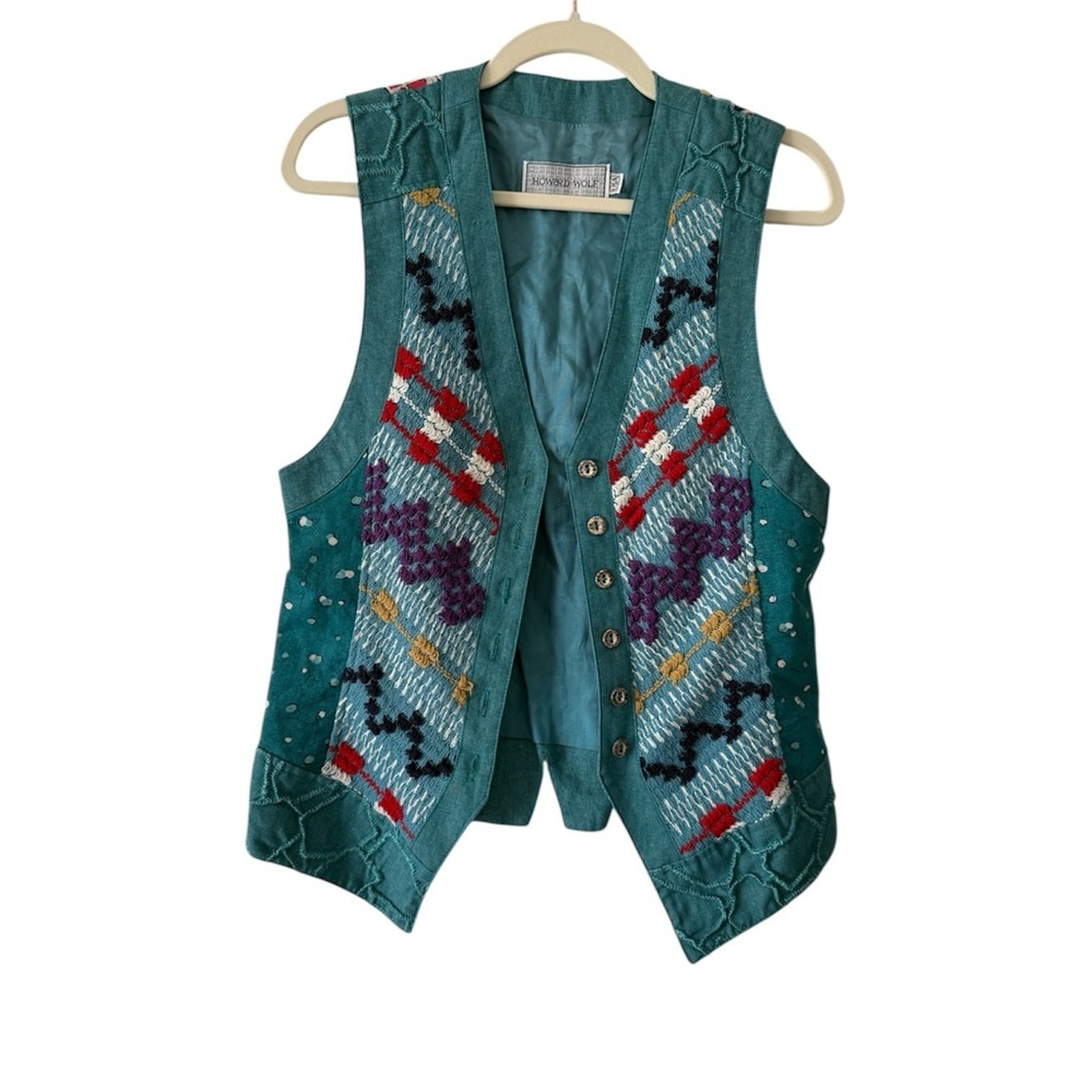 Vintage 80s Howard Wolf Colorful Vest with Embroidered Details